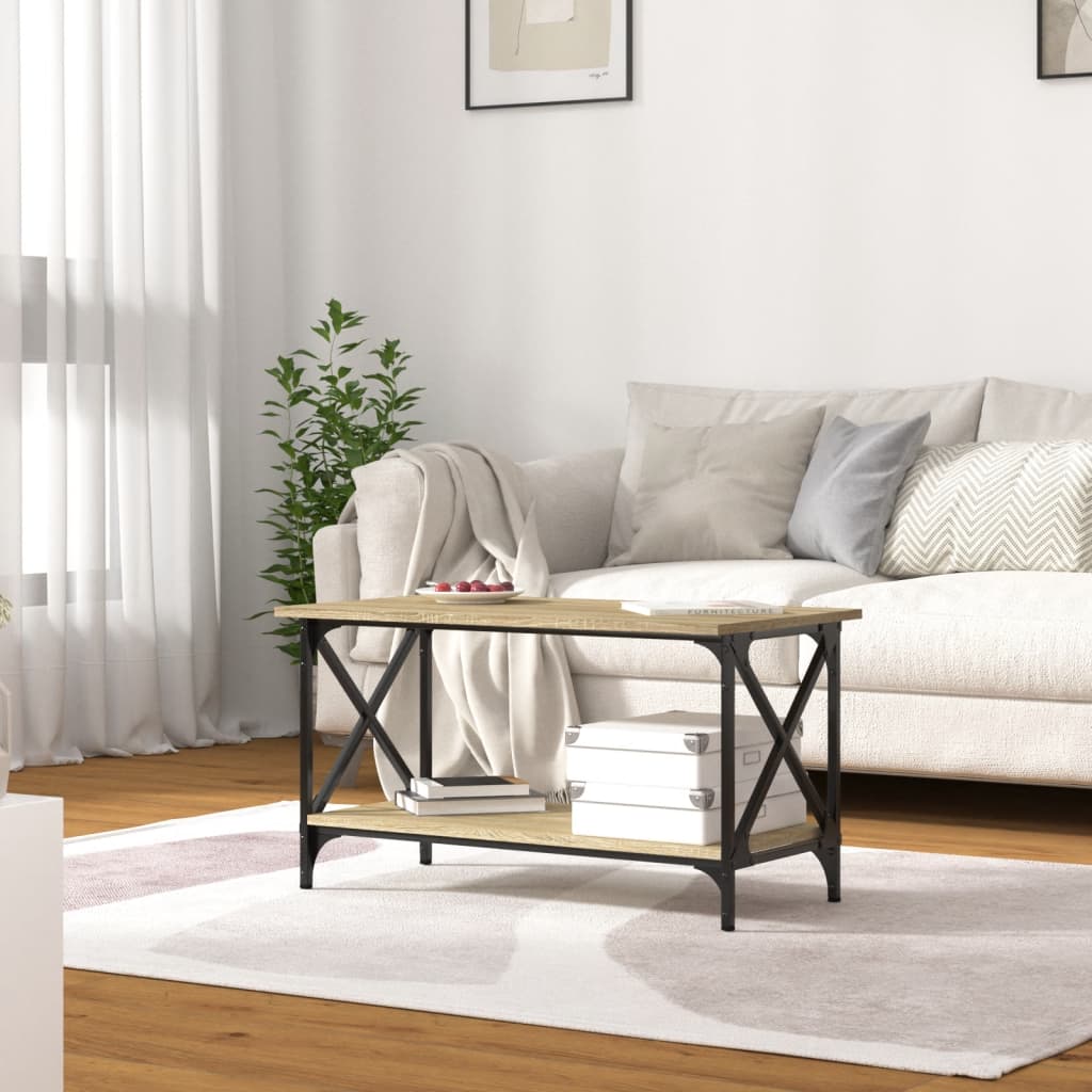 Salontafel 80x45x45 cm bewerkt hout en ijzer sonoma eikenkleur is nu te koop bij PeponiXL, paradijselijk wonen!