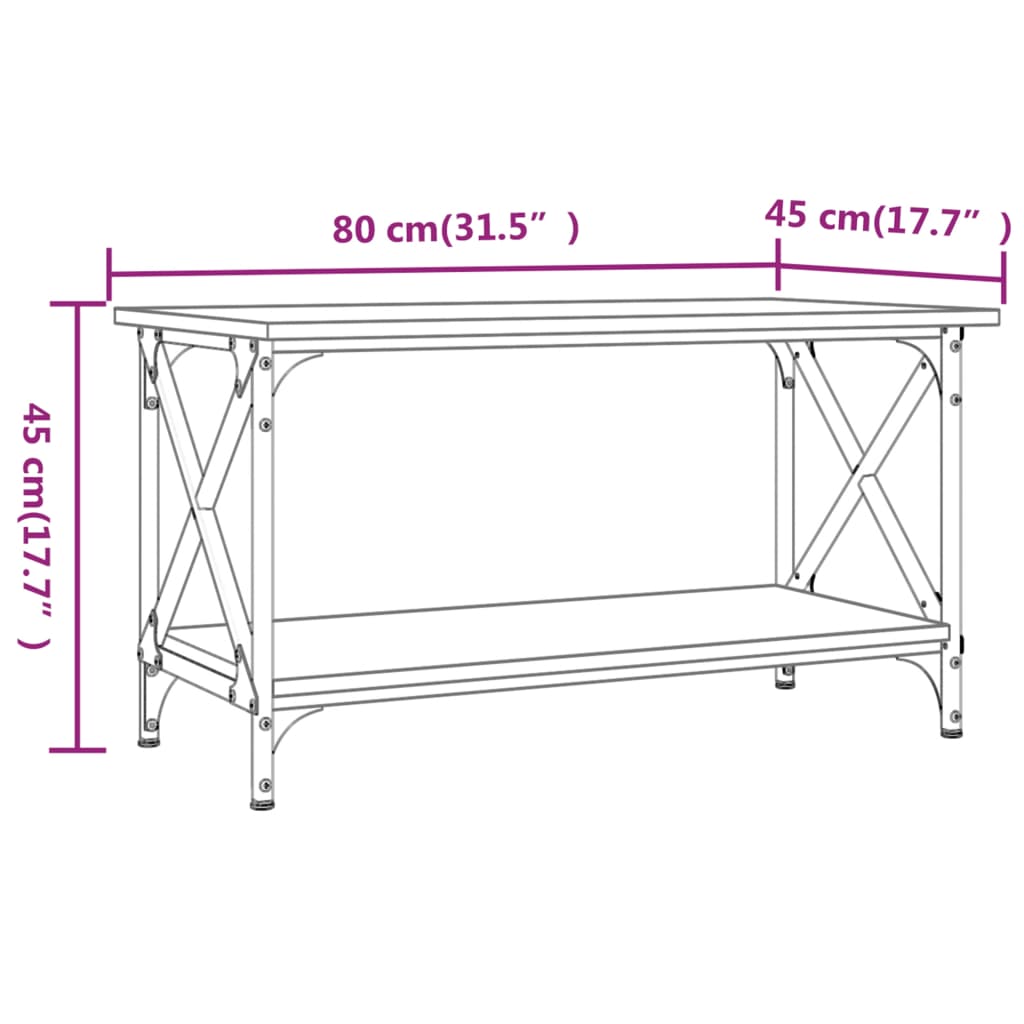 Salontafel 80x45x45 cm bewerkt hout en ijzer sonoma eikenkleur is nu te koop bij PeponiXL, paradijselijk wonen!