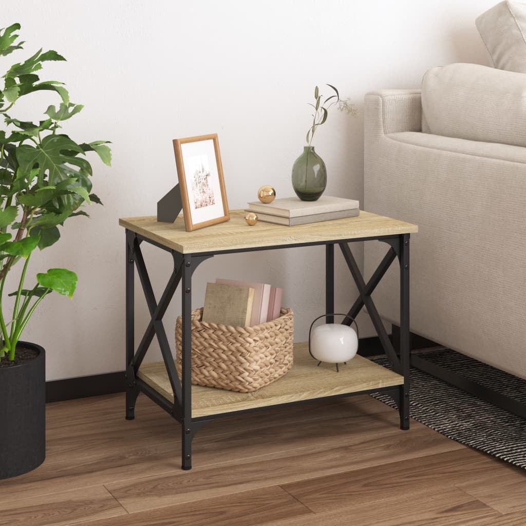 Bijzettafel 55x38x45 cm bewerkt hout sonoma eikenkleurig is nu te koop bij PeponiXL, paradijselijk wonen!