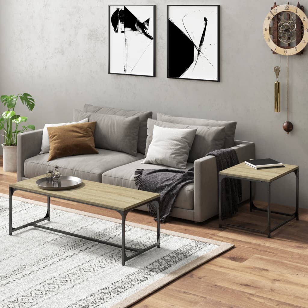 Salontafels 2 st bewerkt hout sonoma eikenkleurig is nu te koop bij PeponiXL, paradijselijk wonen!