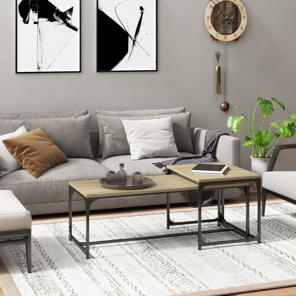 Salontafels 2 st bewerkt hout sonoma eikenkleurig is nu te koop bij PeponiXL, paradijselijk wonen!