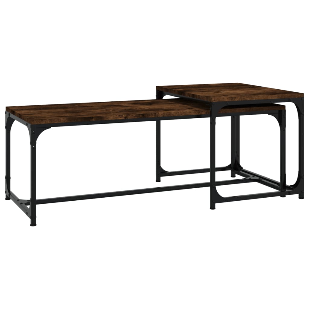 Salontafels 2 st bewerkt hout gerookt eikenkleurig is nu te koop bij PeponiXL, paradijselijk wonen!