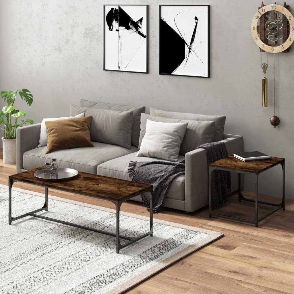 Salontafels 2 st bewerkt hout gerookt eikenkleurig is nu te koop bij PeponiXL, paradijselijk wonen!