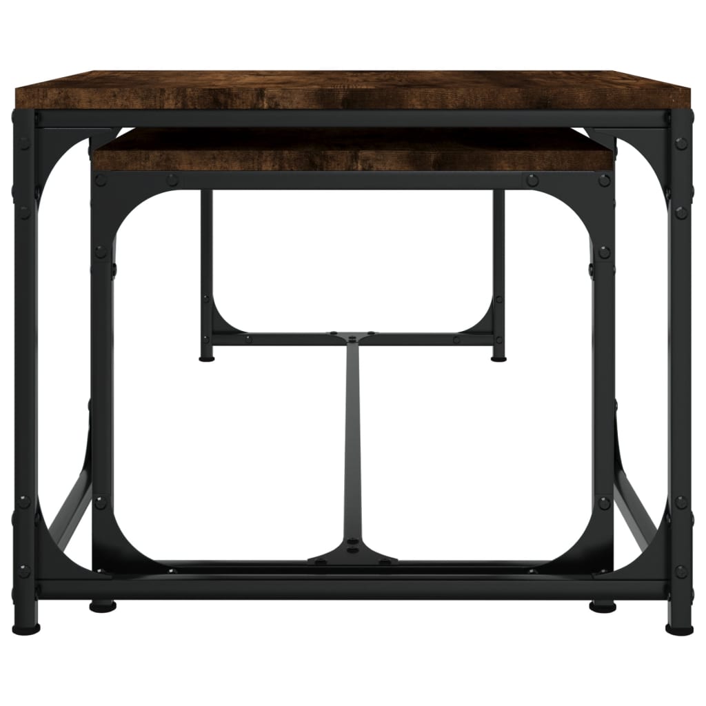 Salontafels 2 st bewerkt hout gerookt eikenkleurig is nu te koop bij PeponiXL, paradijselijk wonen!
