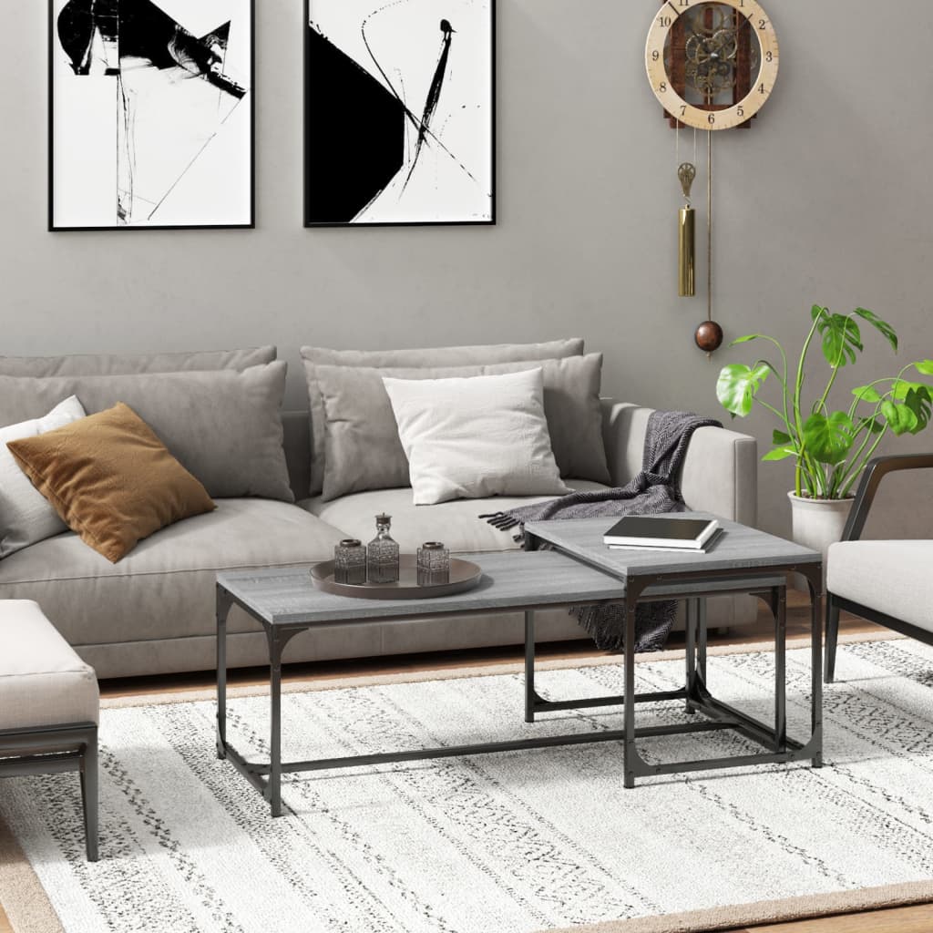 Salontafels 2 st bewerkt hout grijs sonoma eikenkleurig is nu te koop bij PeponiXL, paradijselijk wonen!