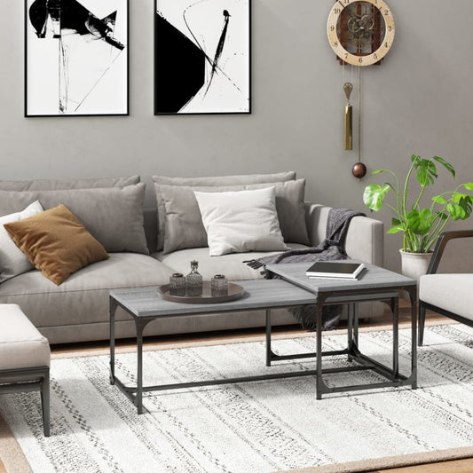 Salontafels 2 st bewerkt hout grijs sonoma eikenkleurig is nu te koop bij PeponiXL, paradijselijk wonen!