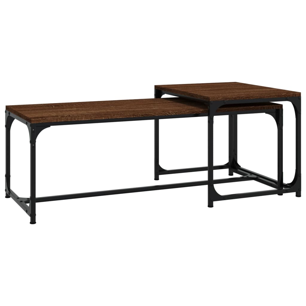 Salontafels 2 st bewerkt hout bruin eikenkleur is nu te koop bij PeponiXL, paradijselijk wonen!