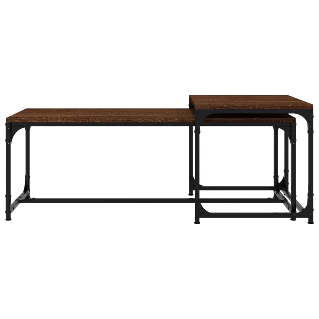 Salontafels 2 st bewerkt hout bruin eikenkleur is nu te koop bij PeponiXL, paradijselijk wonen!