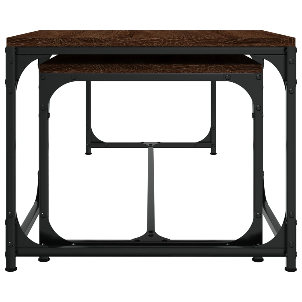 Salontafels 2 st bewerkt hout bruin eikenkleur is nu te koop bij PeponiXL, paradijselijk wonen!