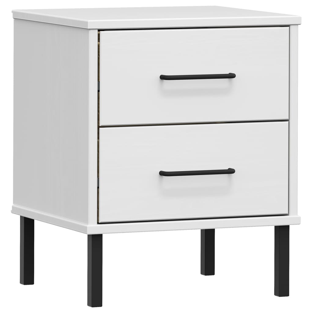 Nachtkastje met metalen poten OSLO massief grenenhout wit is nu te koop bij PeponiXL, paradijselijk wonen!