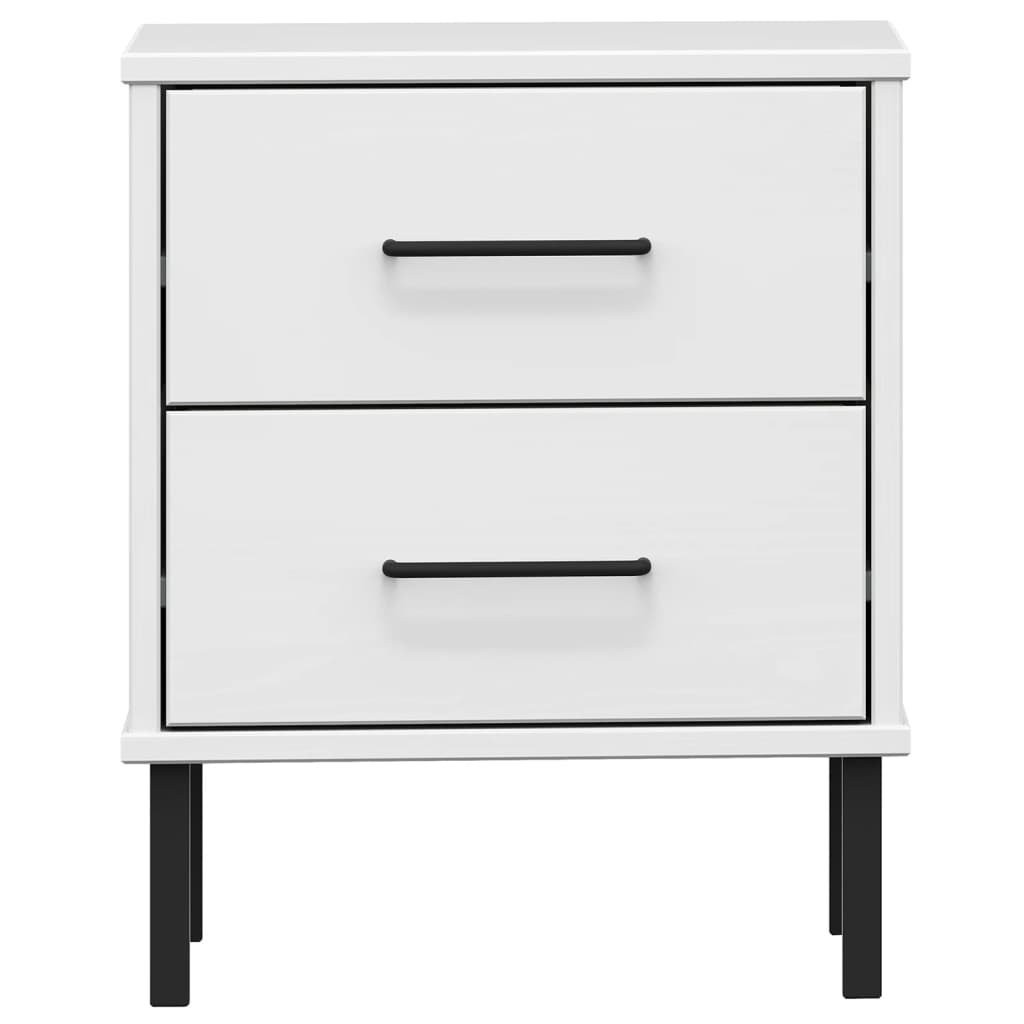 Nachtkastje met metalen poten OSLO massief grenenhout wit is nu te koop bij PeponiXL, paradijselijk wonen!
