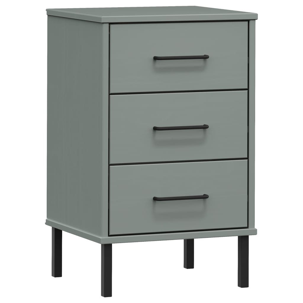 Nachtkastje met metalen poten OSLO massief grenenhout grijs is nu te koop bij PeponiXL, paradijselijk wonen!