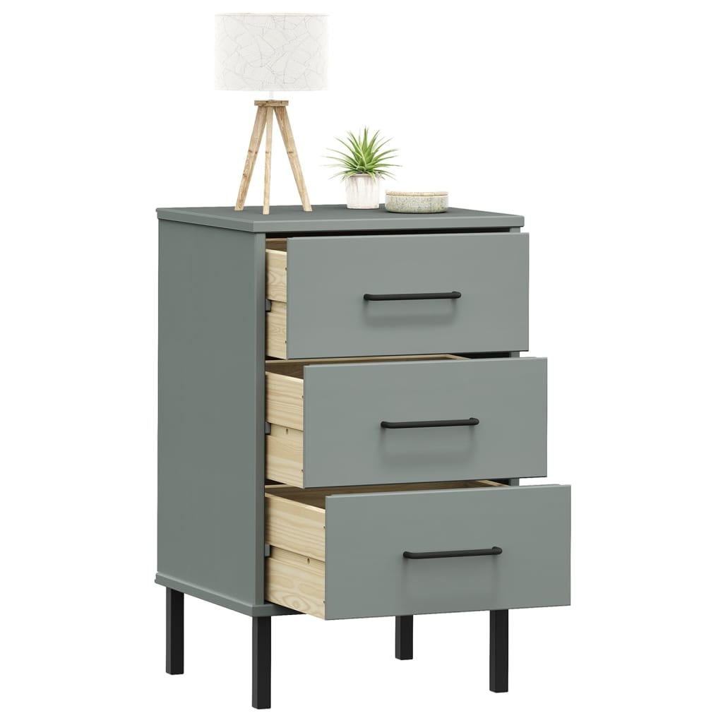 Nachtkastje met metalen poten OSLO massief grenenhout grijs is nu te koop bij PeponiXL, paradijselijk wonen!
