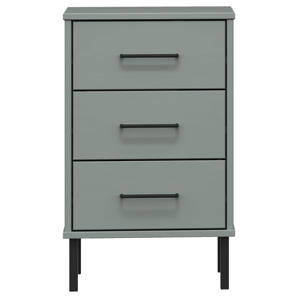 Nachtkastje met metalen poten OSLO massief grenenhout grijs is nu te koop bij PeponiXL, paradijselijk wonen!