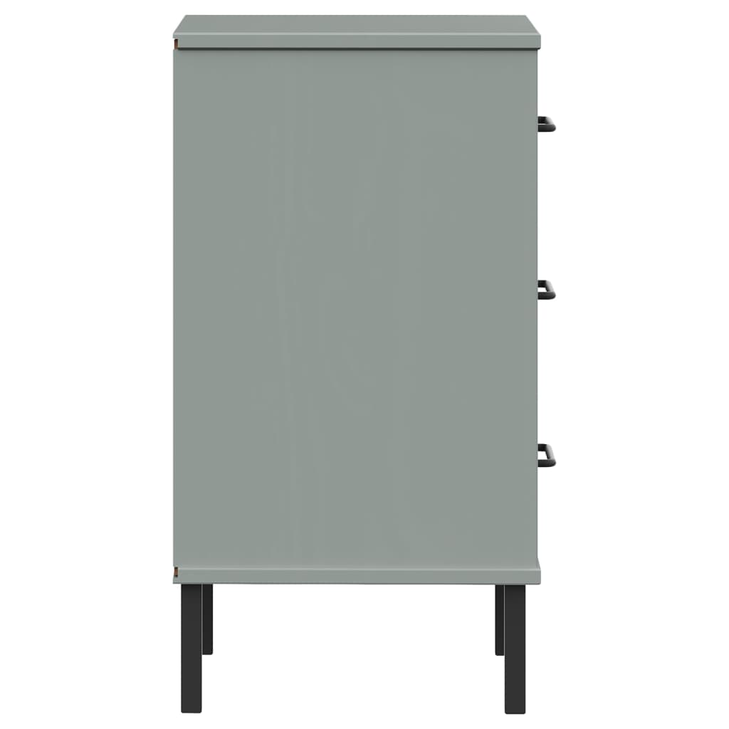 Nachtkastje met metalen poten OSLO massief grenenhout grijs is nu te koop bij PeponiXL, paradijselijk wonen!