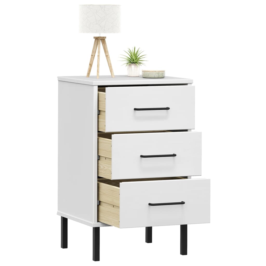 Nachtkastje met metalen poten OSLO massief grenenhout wit is nu te koop bij PeponiXL, paradijselijk wonen!