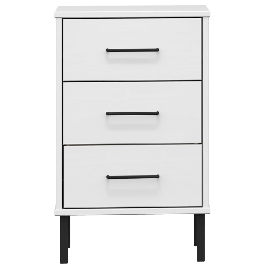 Nachtkastje met metalen poten OSLO massief grenenhout wit is nu te koop bij PeponiXL, paradijselijk wonen!