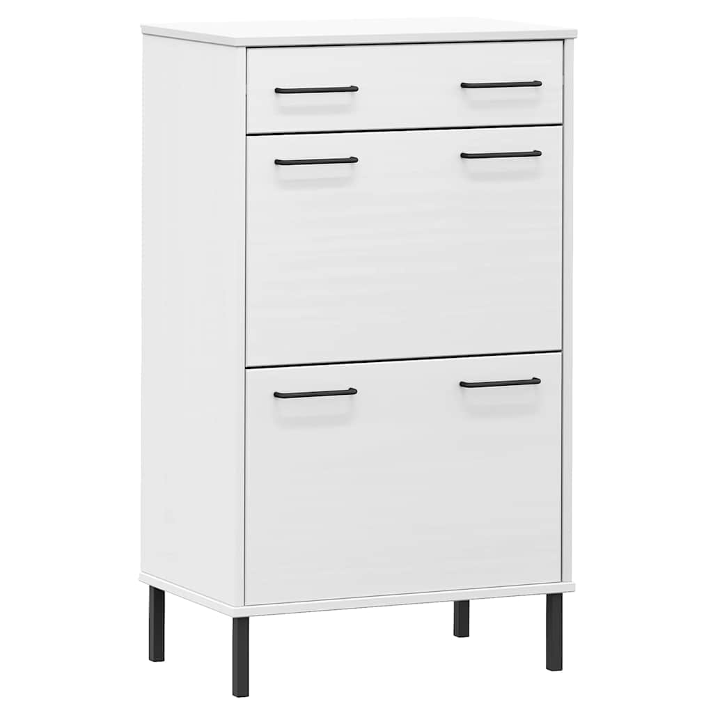 Schoenenkast met metalen poten OSLO massief grenenhout wit is nu te koop bij PeponiXL, paradijselijk wonen!