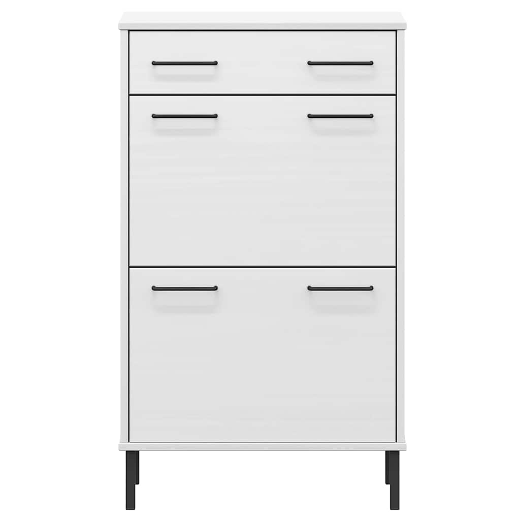 Schoenenkast met metalen poten OSLO massief grenenhout wit is nu te koop bij PeponiXL, paradijselijk wonen!