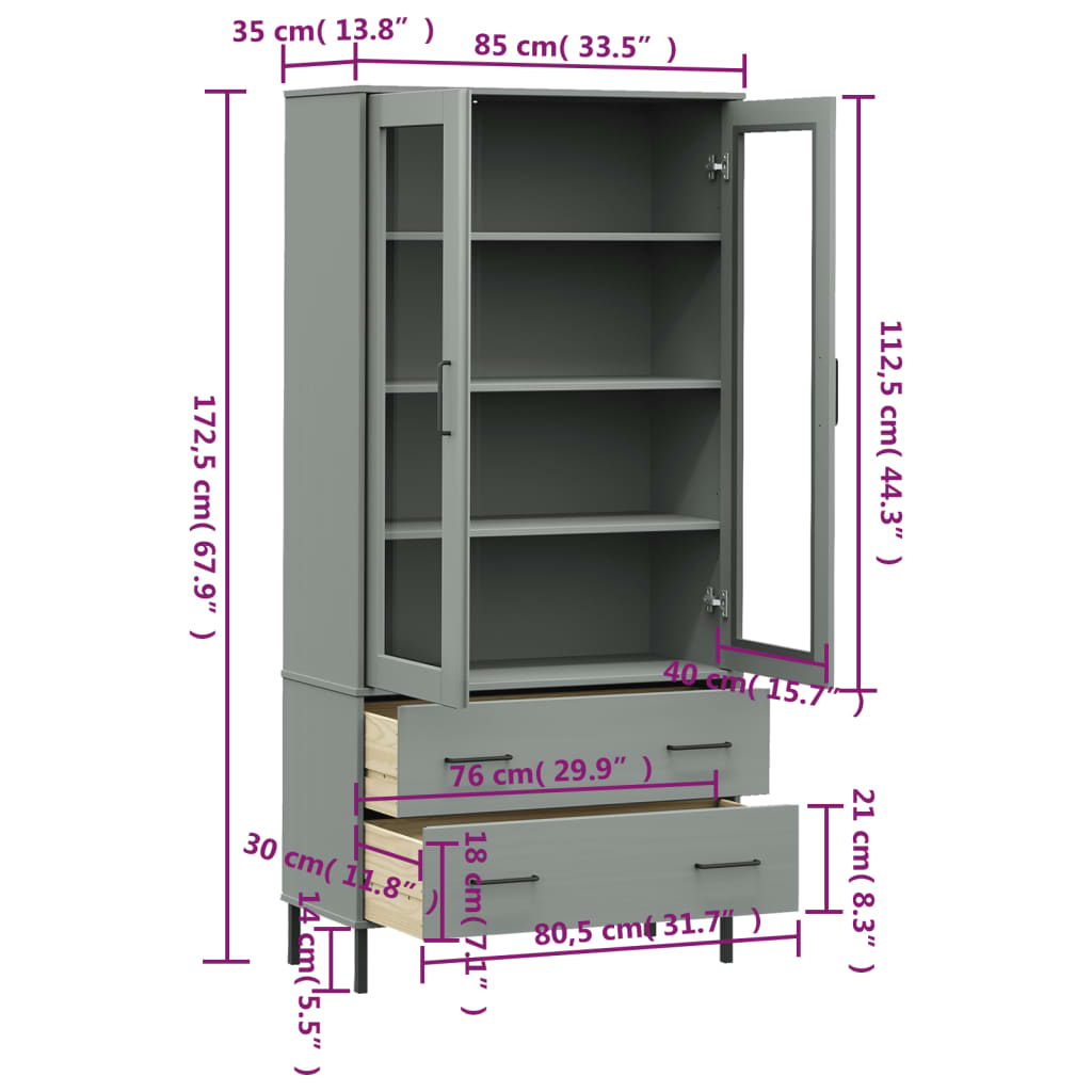 Boekenkast met metalen poten OSLO 85x35x172,5 cm hout grijs is nu te koop bij PeponiXL, paradijselijk wonen!