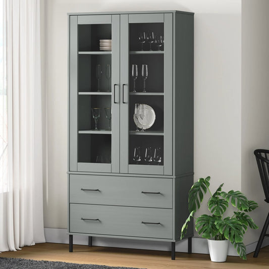 Boekenkast met metalen poten OSLO 85x35x172,5 cm hout grijs is nu te koop bij PeponiXL, paradijselijk wonen!