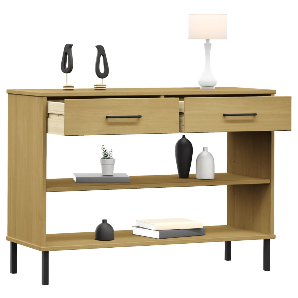 Wandkast met metalen poten OSLO massief grenenhout bruin is nu te koop bij PeponiXL, paradijselijk wonen!