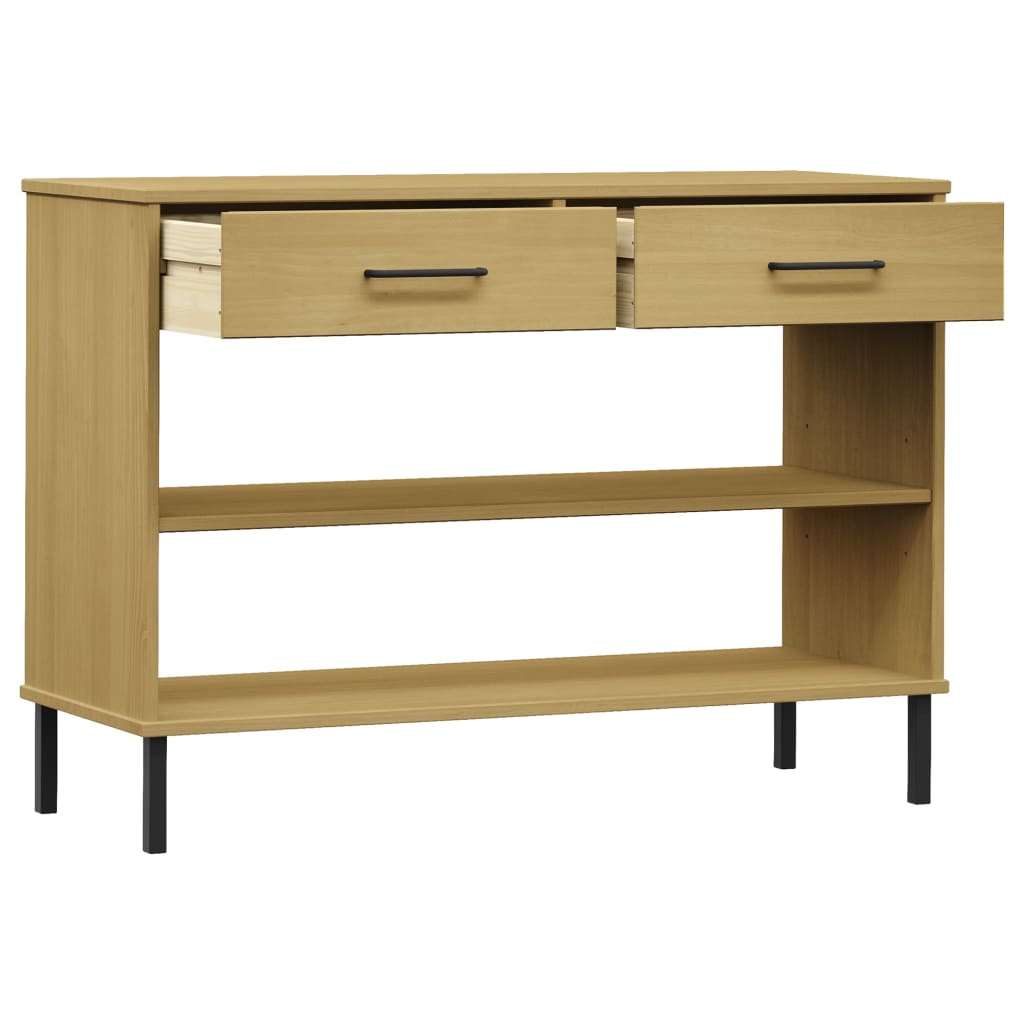 Wandkast met metalen poten OSLO massief grenenhout bruin is nu te koop bij PeponiXL, paradijselijk wonen!