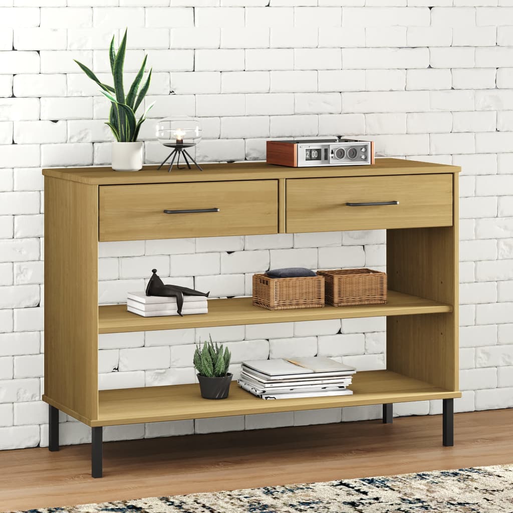 Wandkast met metalen poten OSLO massief grenenhout bruin is nu te koop bij PeponiXL, paradijselijk wonen!