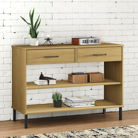 Wandkast met metalen poten OSLO massief grenenhout bruin is nu te koop bij PeponiXL, paradijselijk wonen!