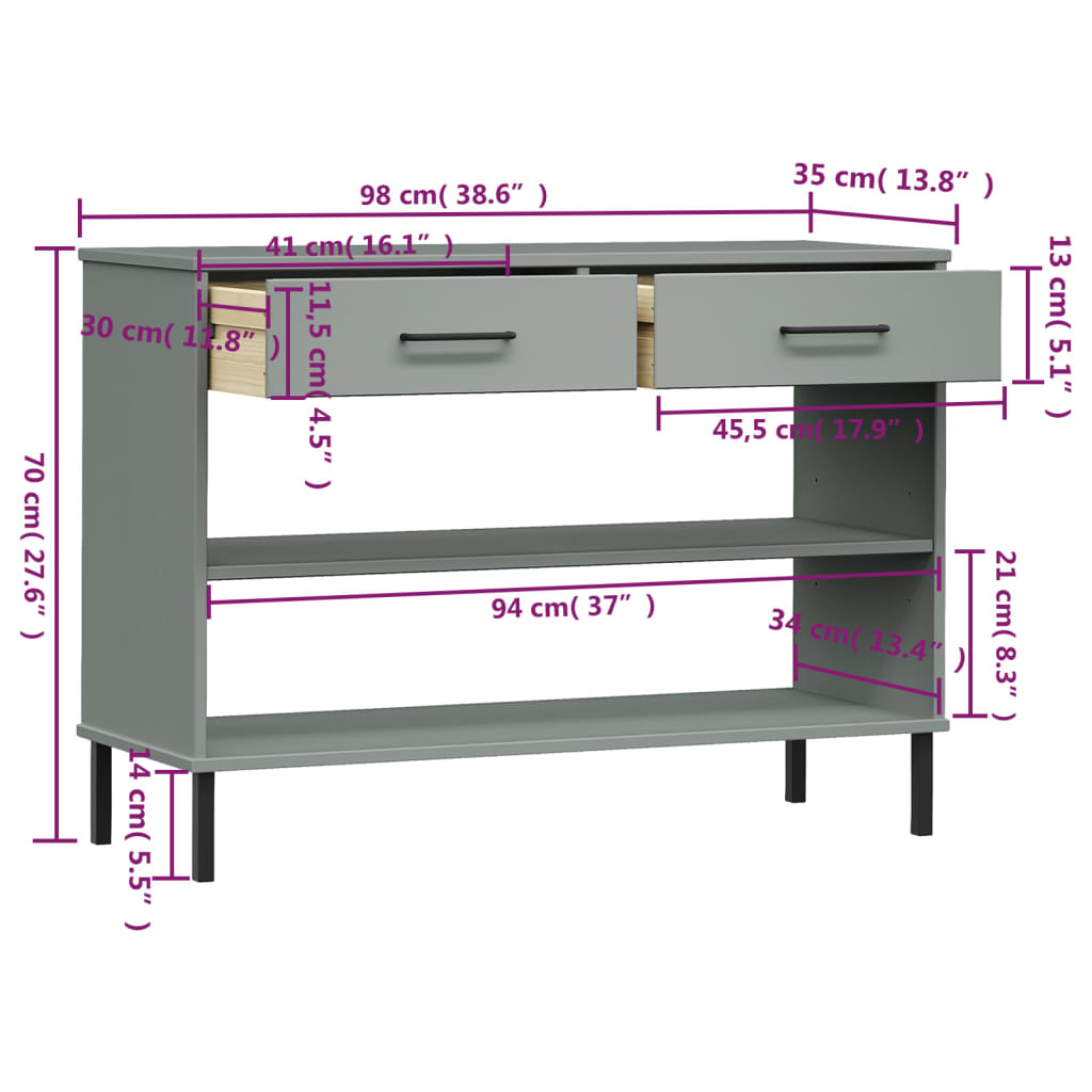 Wandkast met metalen poten OSLO massief grenenhout grijs is nu te koop bij PeponiXL, paradijselijk wonen!