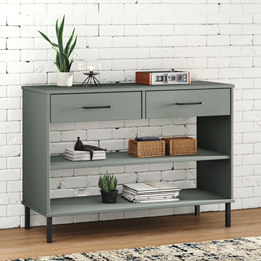 Wandkast met metalen poten OSLO massief grenenhout grijs is nu te koop bij PeponiXL, paradijselijk wonen!