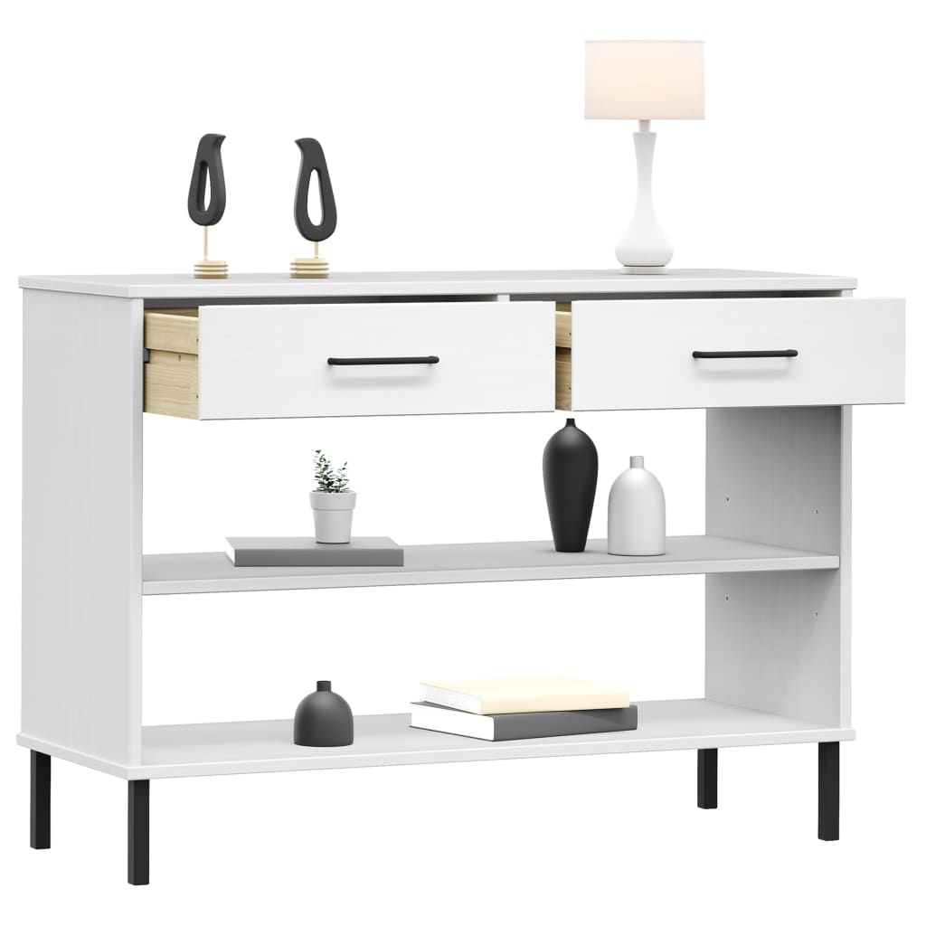 Wandkast met metalen poten OSLO massief grenenhout wit is nu te koop bij PeponiXL, paradijselijk wonen!