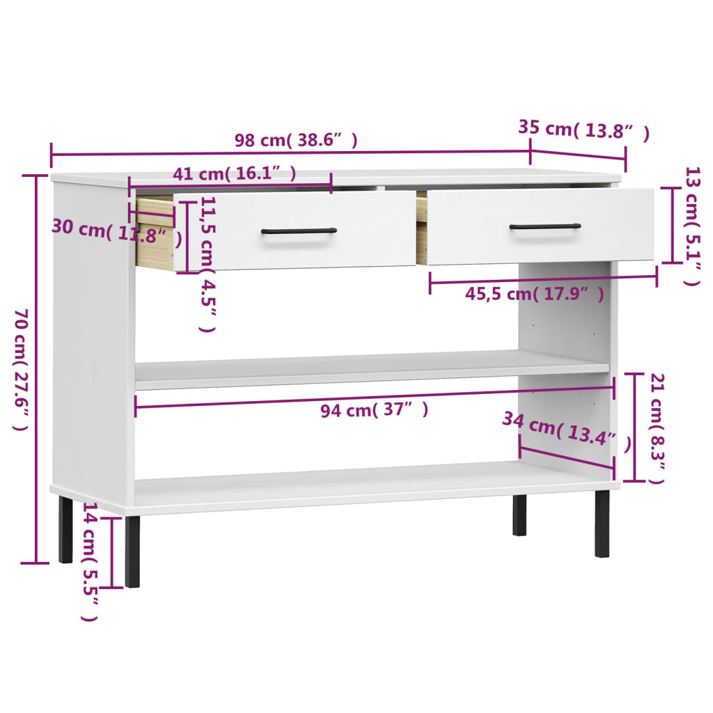 Wandkast met metalen poten OSLO massief grenenhout wit is nu te koop bij PeponiXL, paradijselijk wonen!