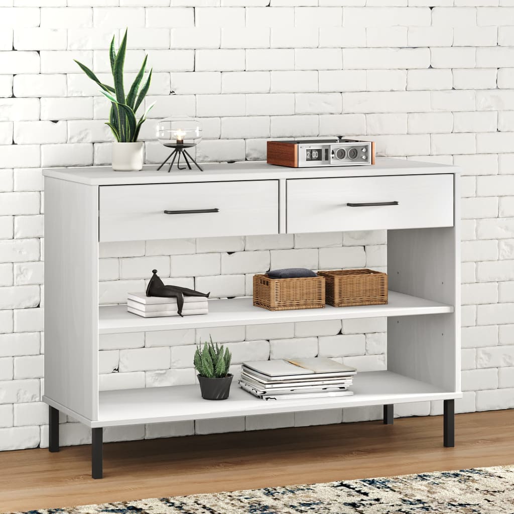 Wandkast met metalen poten OSLO massief grenenhout wit is nu te koop bij PeponiXL, paradijselijk wonen!