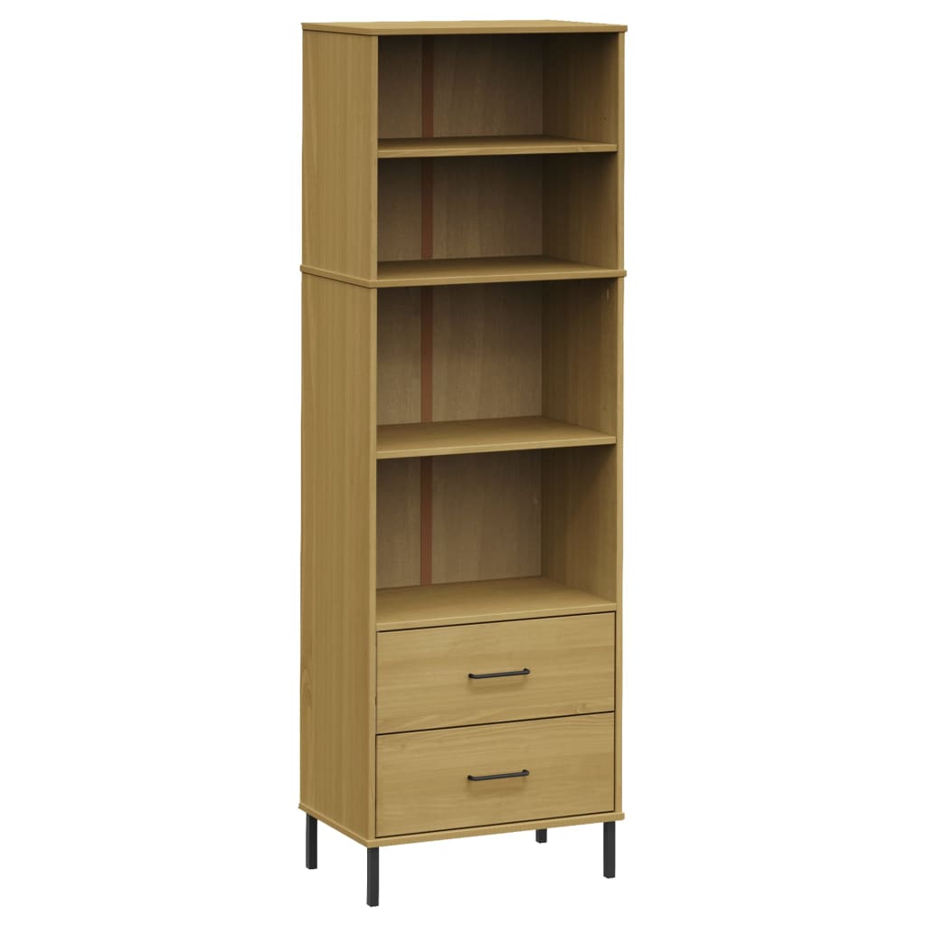 Boekenkast met 2 lades OSLO 60x35x180 cm massief hout bruin is nu te koop bij PeponiXL, paradijselijk wonen!