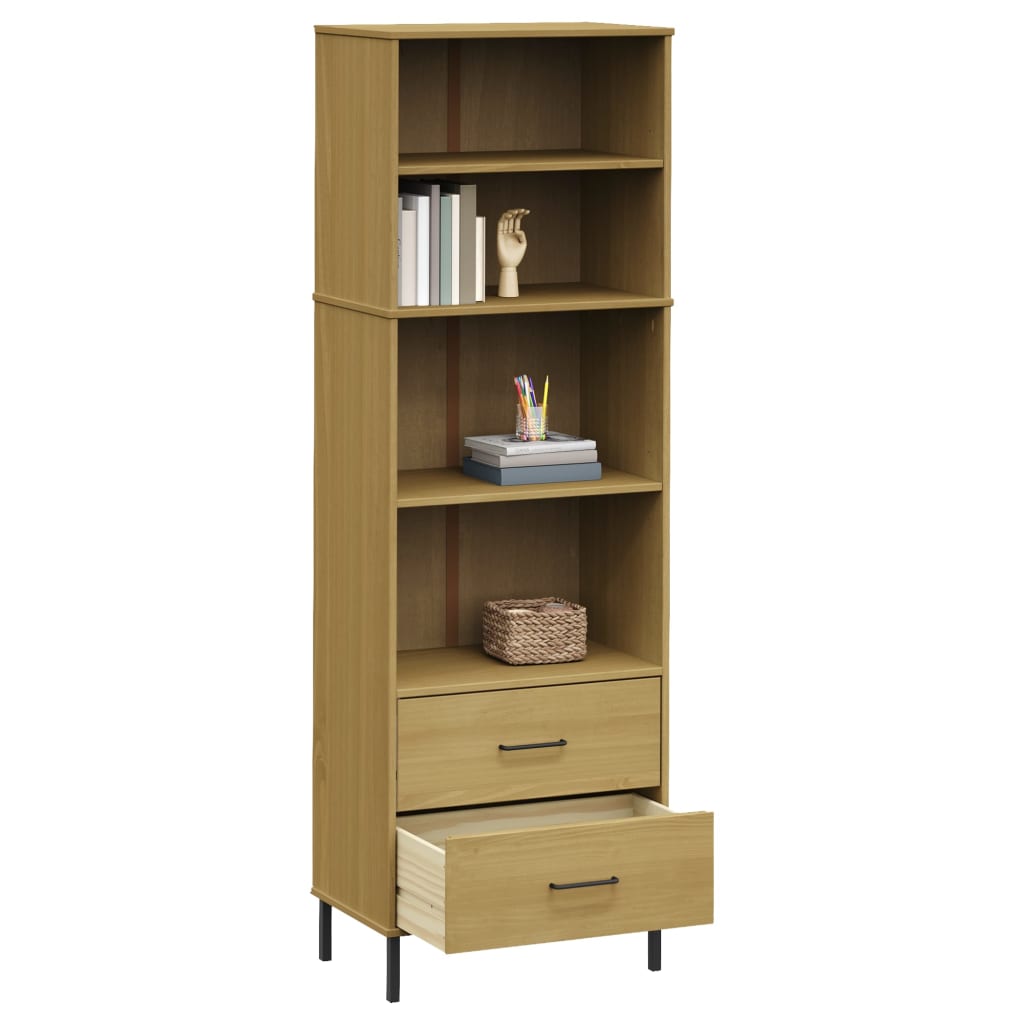 Boekenkast met 2 lades OSLO 60x35x180 cm massief hout bruin is nu te koop bij PeponiXL, paradijselijk wonen!