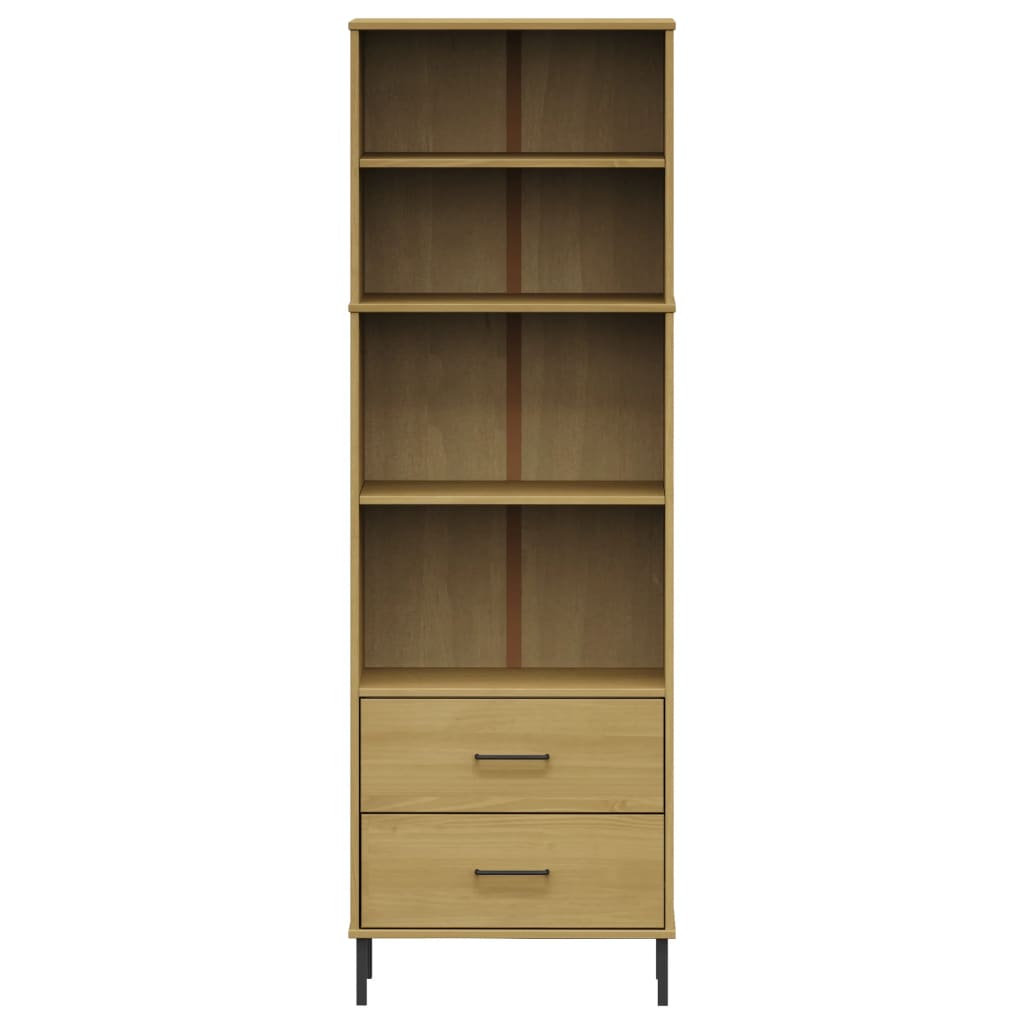 Boekenkast met 2 lades OSLO 60x35x180 cm massief hout bruin is nu te koop bij PeponiXL, paradijselijk wonen!