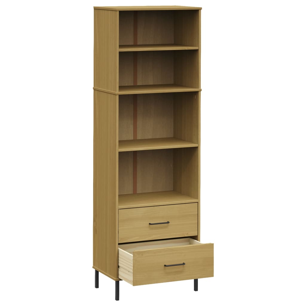 Boekenkast met 2 lades OSLO 60x35x180 cm massief hout bruin is nu te koop bij PeponiXL, paradijselijk wonen!