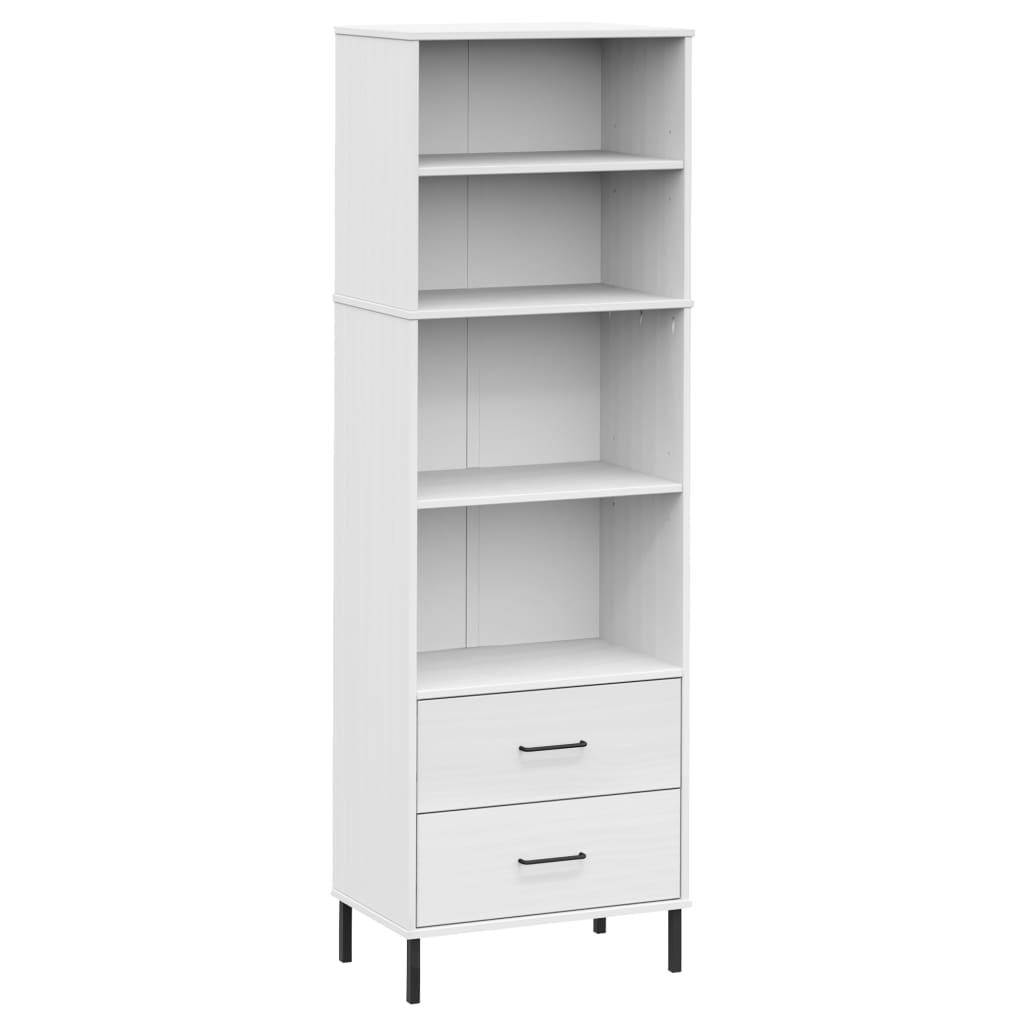 Boekenkast met 2 lades OSLO 60x35x180 cm massief hout wit is nu te koop bij PeponiXL, paradijselijk wonen!