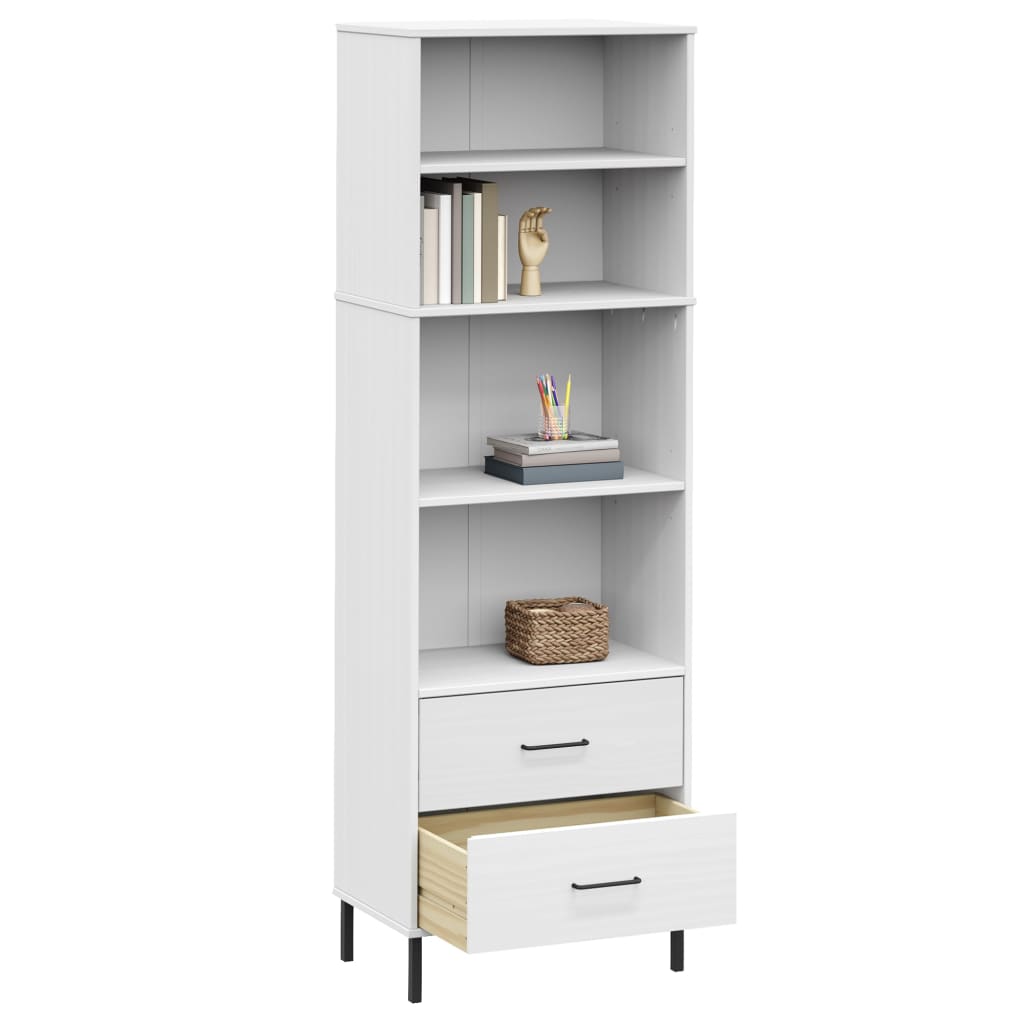 Boekenkast met 2 lades OSLO 60x35x180 cm massief hout wit is nu te koop bij PeponiXL, paradijselijk wonen!