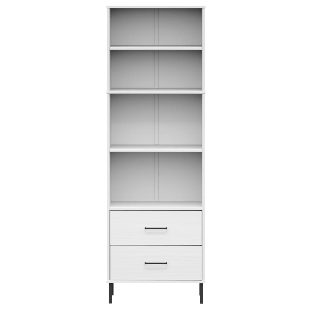 Boekenkast met 2 lades OSLO 60x35x180 cm massief hout wit is nu te koop bij PeponiXL, paradijselijk wonen!