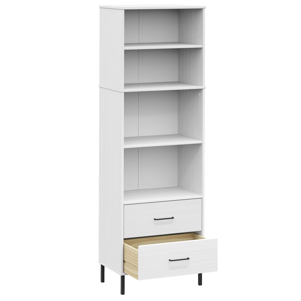Boekenkast met 2 lades OSLO 60x35x180 cm massief hout wit is nu te koop bij PeponiXL, paradijselijk wonen!