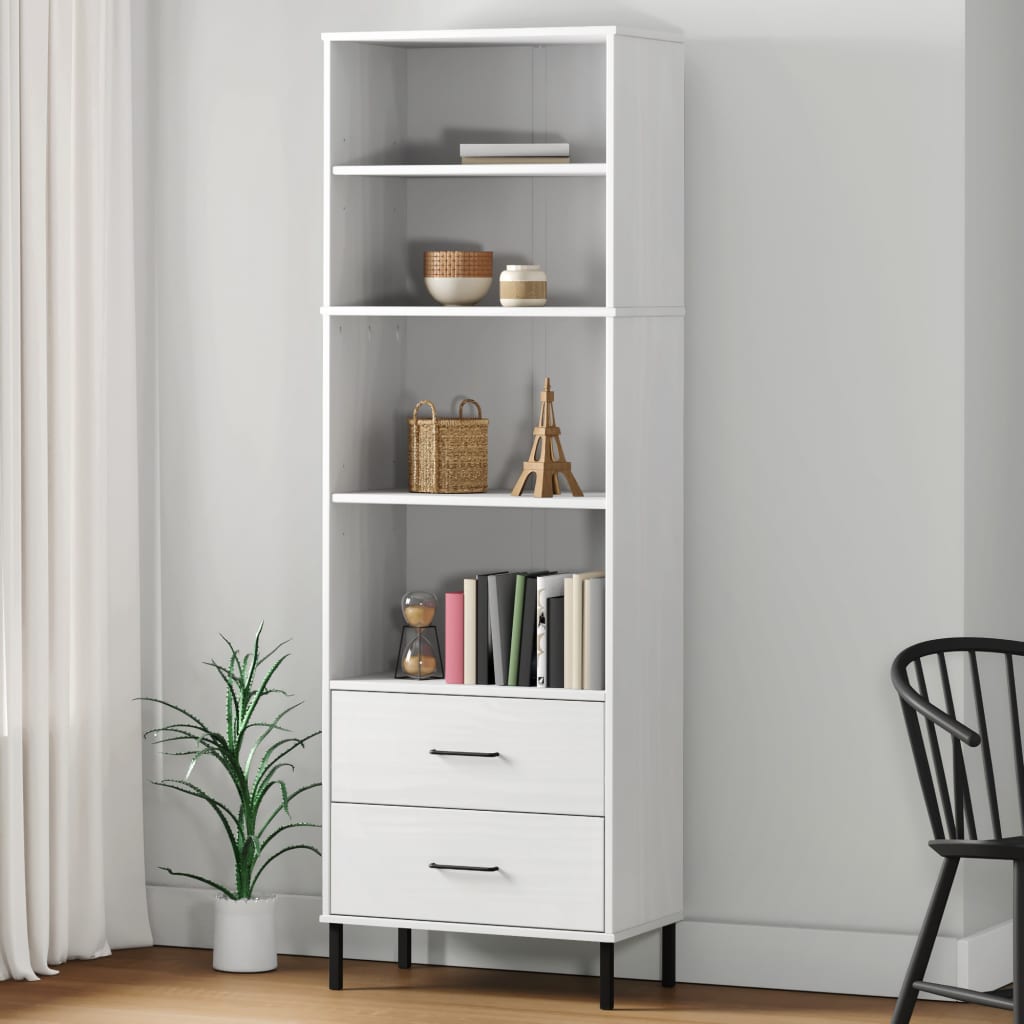 Boekenkast met 2 lades OSLO 60x35x180 cm massief hout wit is nu te koop bij PeponiXL, paradijselijk wonen!