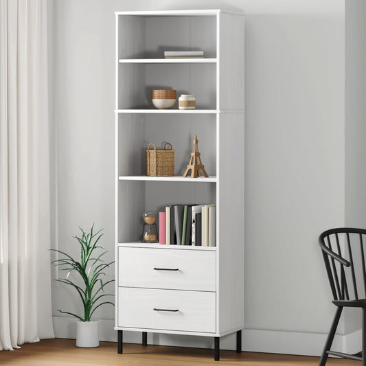 Boekenkast met 2 lades OSLO 60x35x180 cm massief hout wit is nu te koop bij PeponiXL, paradijselijk wonen!