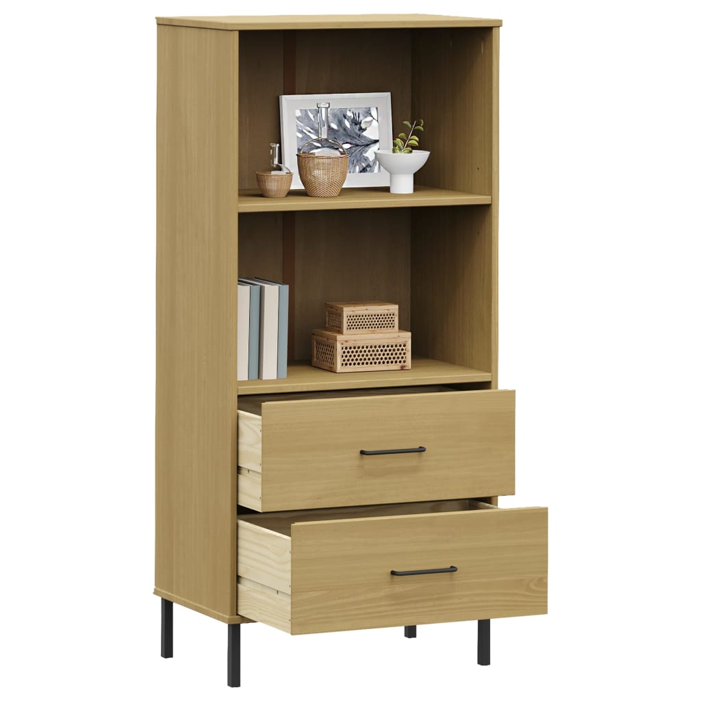 Boekenkast met 2 lades OSLO 60x35x128,5 cm massief hout bruin is nu te koop bij PeponiXL, paradijselijk wonen!