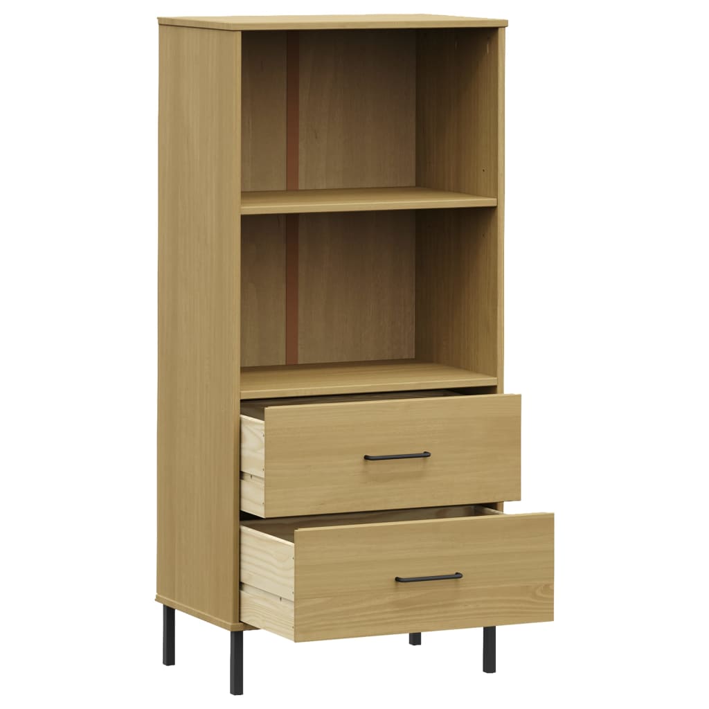 Boekenkast met 2 lades OSLO 60x35x128,5 cm massief hout bruin is nu te koop bij PeponiXL, paradijselijk wonen!