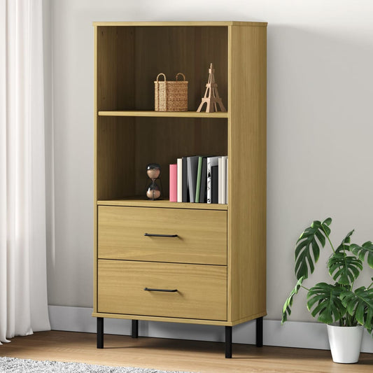 Boekenkast met 2 lades OSLO 60x35x128,5 cm massief hout bruin is nu te koop bij PeponiXL, paradijselijk wonen!