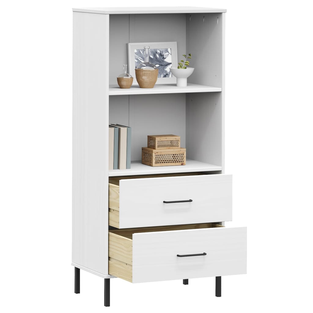 Boekenkast met 2 lades OSLO 60x35x128,5 cm massief hout wit is nu te koop bij PeponiXL, paradijselijk wonen!