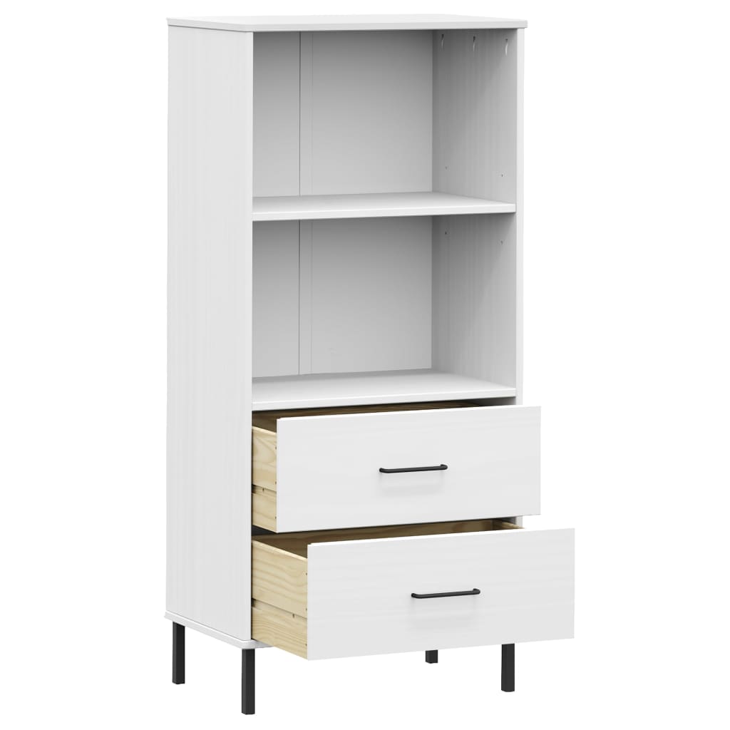 Boekenkast met 2 lades OSLO 60x35x128,5 cm massief hout wit is nu te koop bij PeponiXL, paradijselijk wonen!