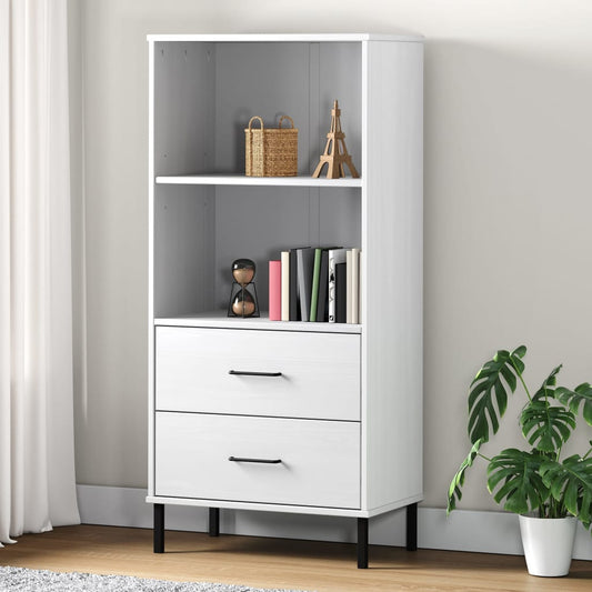Boekenkast met 2 lades OSLO 60x35x128,5 cm massief hout wit is nu te koop bij PeponiXL, paradijselijk wonen!